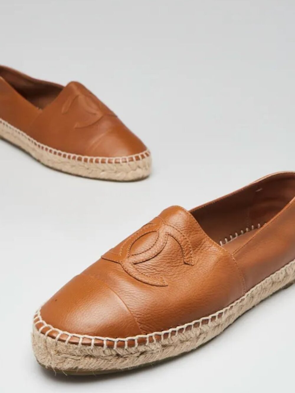 Chanel Brown Lambskin Leather Cap Toe CC Espadrilles